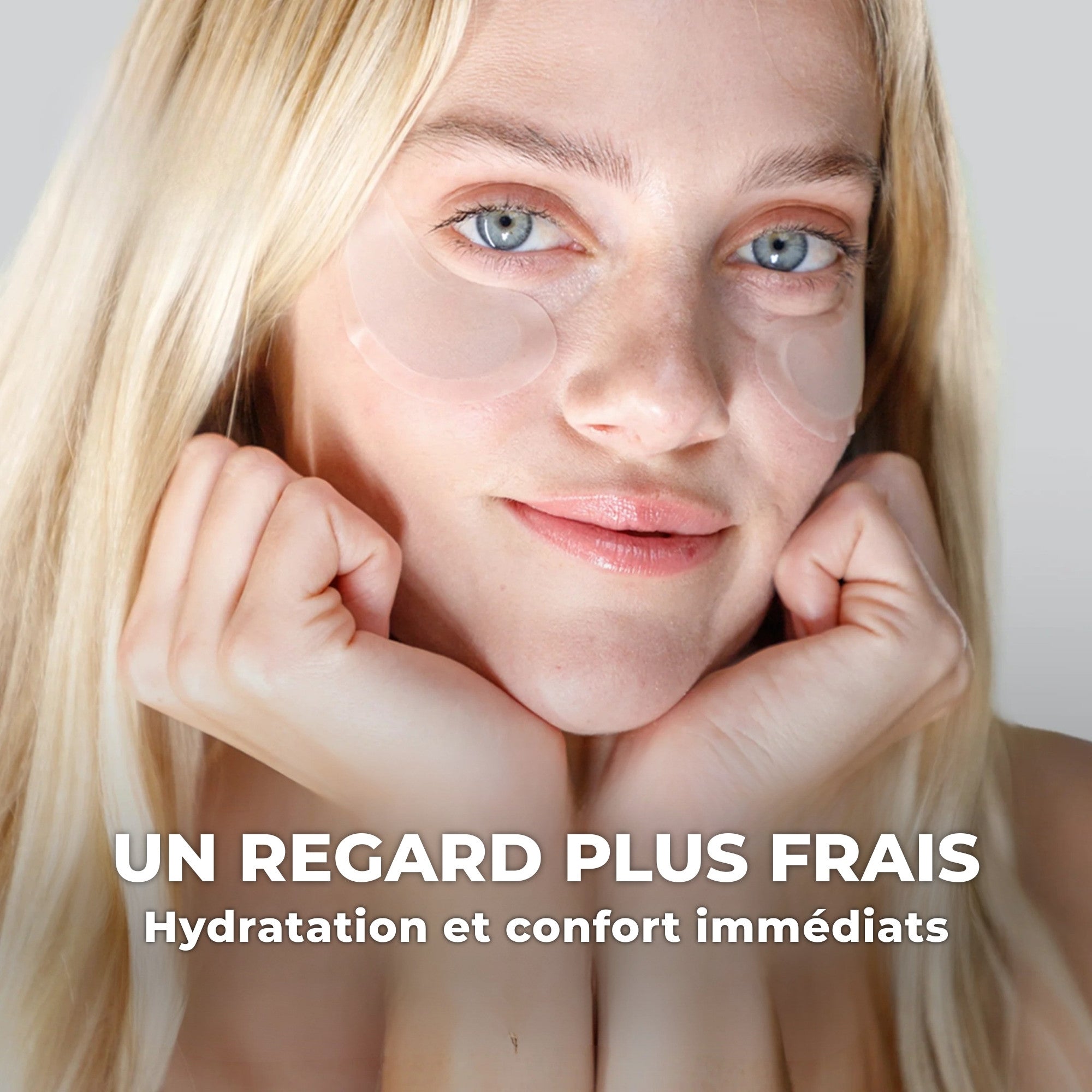 Résultat après utilisation des patchs yeux micro infusion : regard plus frais, peau visiblement plus lisse et hydratée.