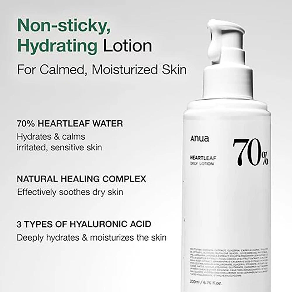 Anua Heartleaf 70 Lotion, Face Moisturizer with Hyaluronic Acid for Sensitive Skin, Lightweight, Korean Skin Care