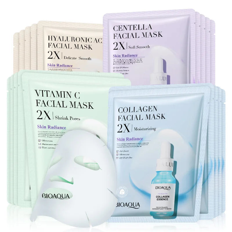 20 mascarillas faciales de colágeno BIOAQUA Centella, hidratantes y refrescantes, con ácido hialurónico, para el cuidado de la piel.