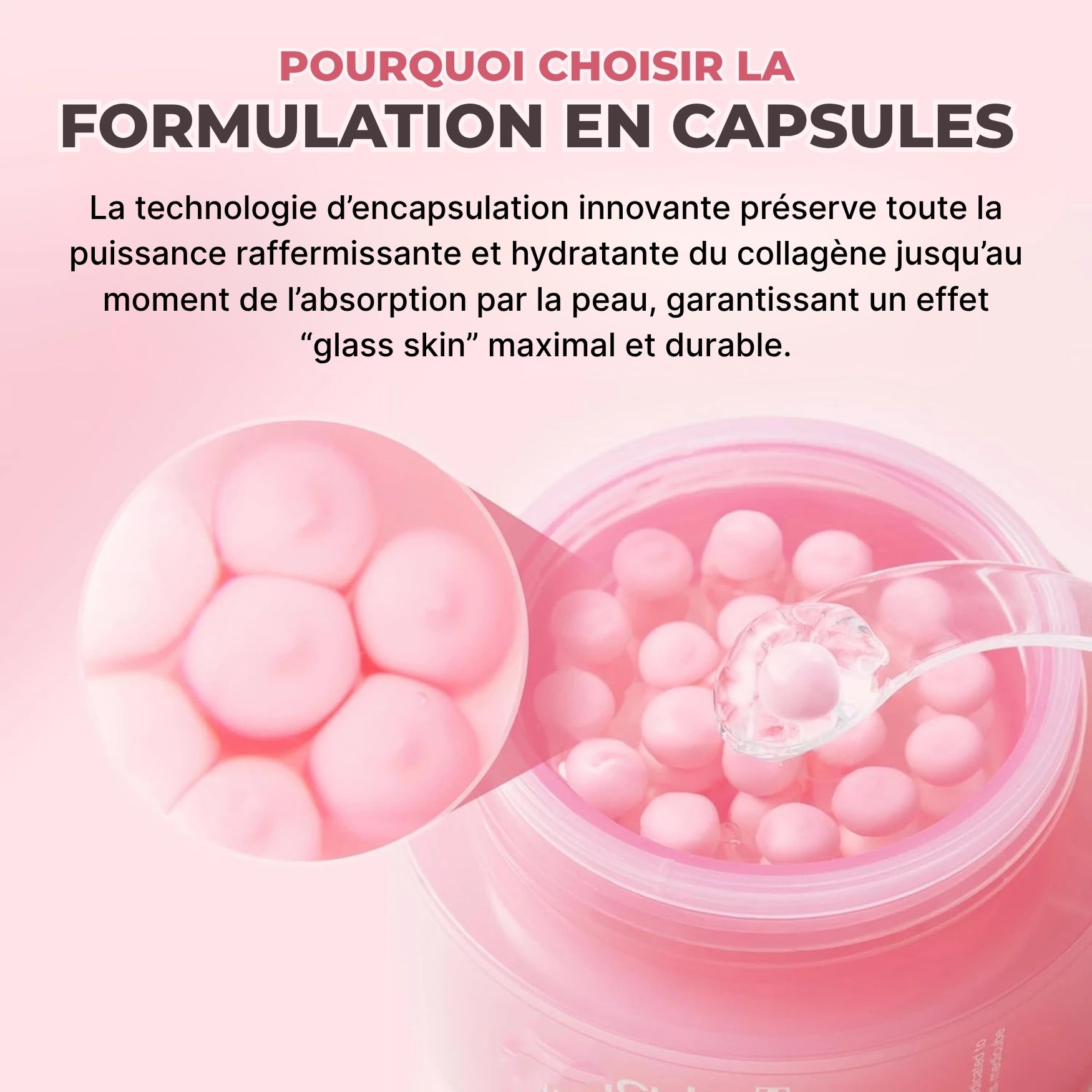 Texture gel légère avec capsules de collagène rose – hydratation non grasse et effet glass skin