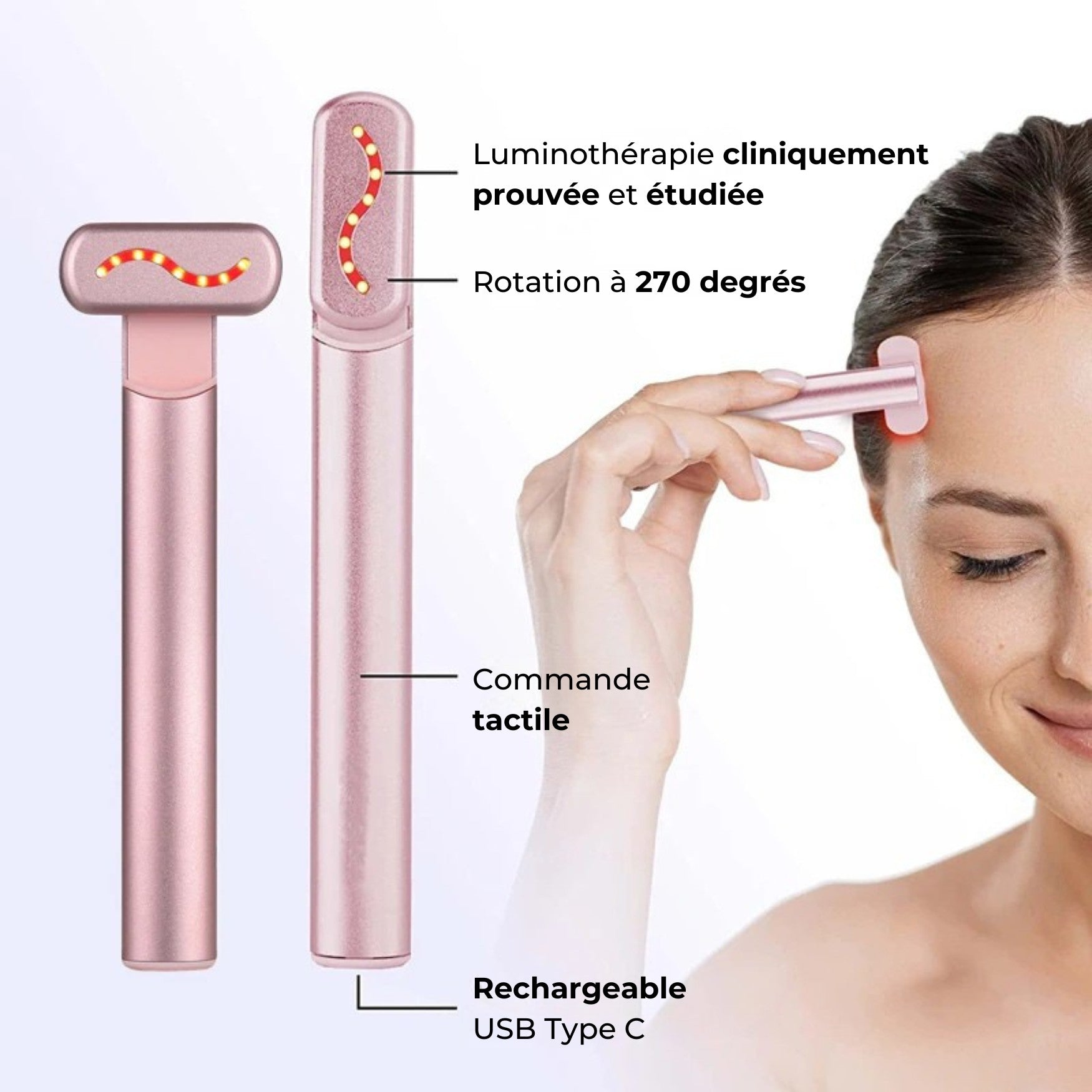 Appareil lifting visage EMS rechargeable USB C avec lumière rouge et tête rotative pour soin anti âge