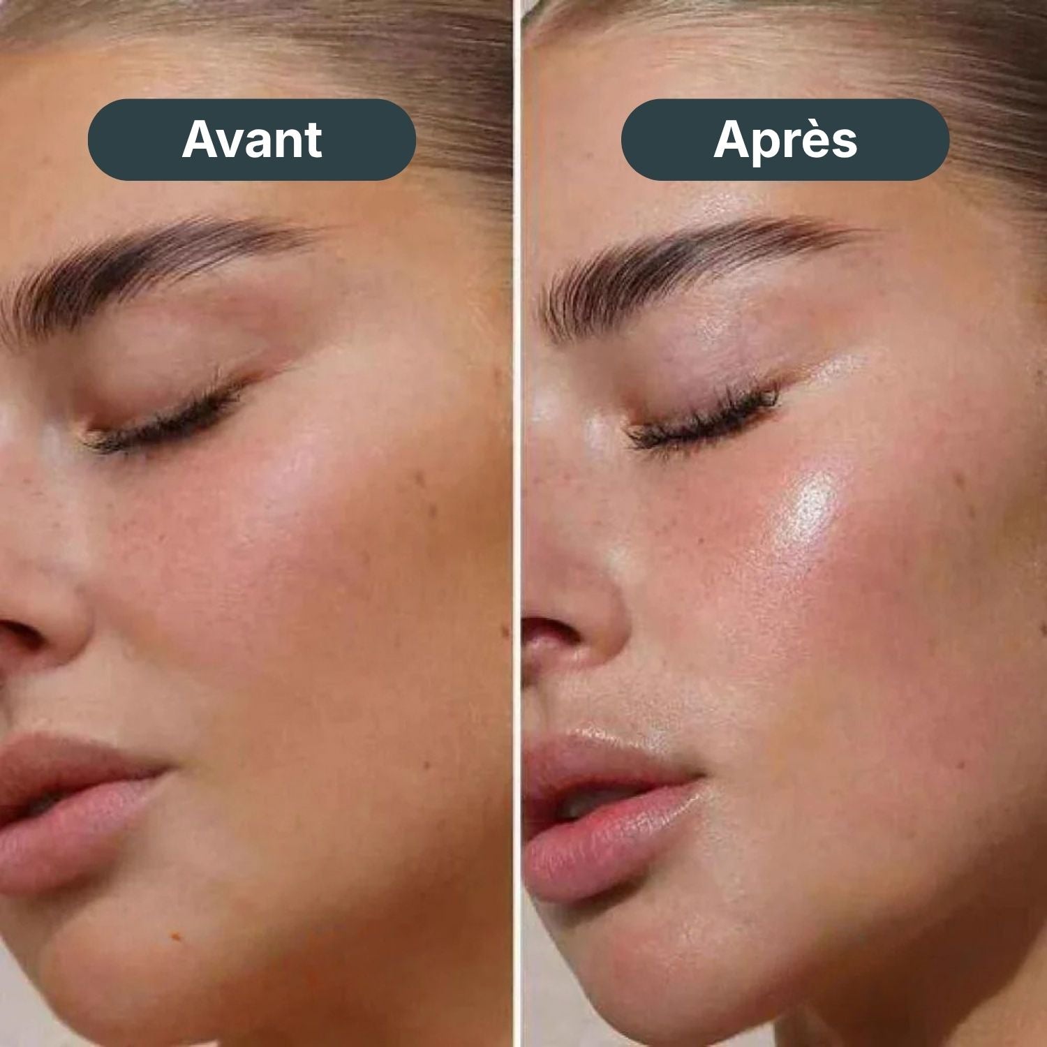 Avant après masque bio-collagène – peau plus lisse, pores resserrés et éclat naturel
