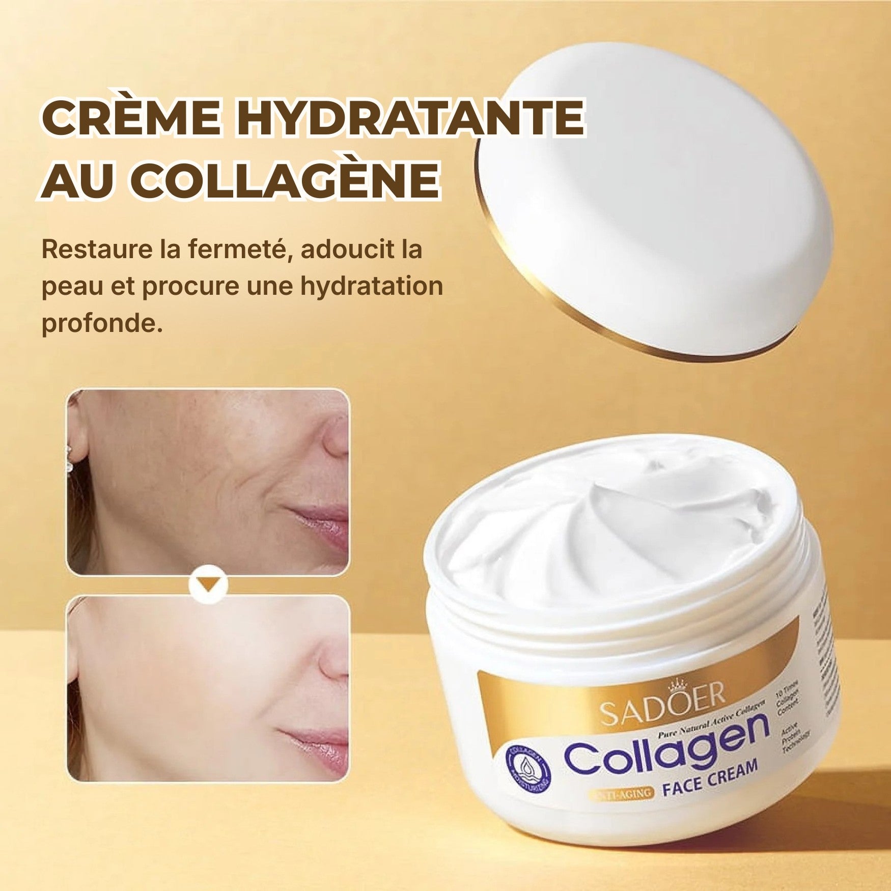 Résultats avant et après la crème au collagène SADOER sur la peau sèche