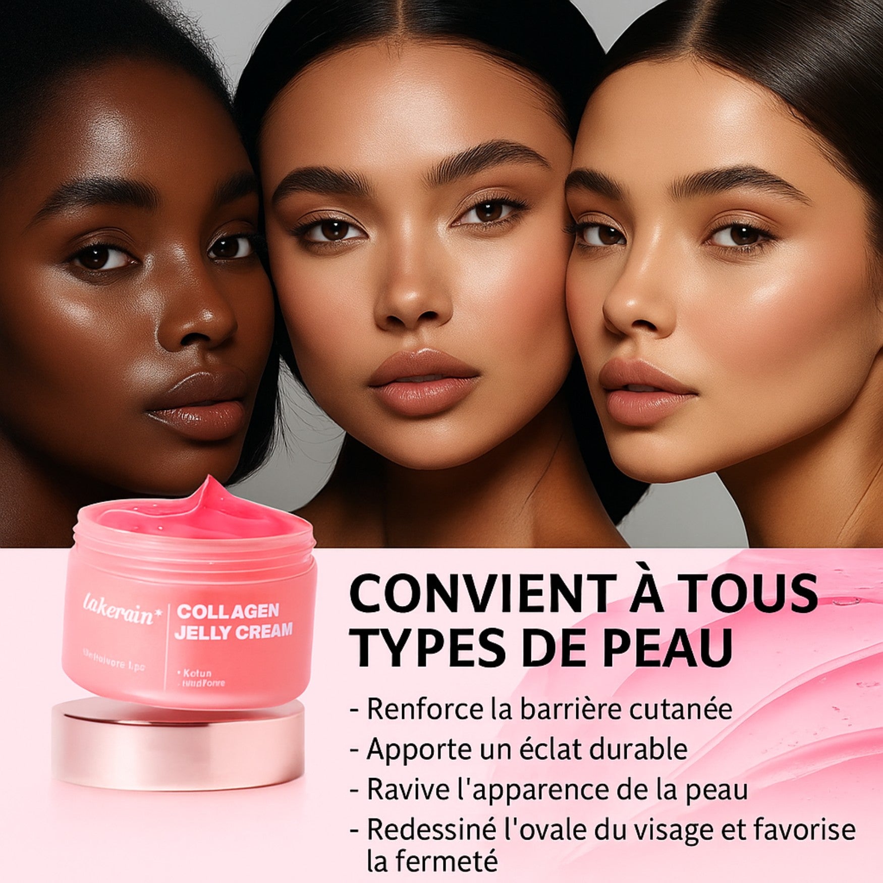 Crème gelée au collagène adaptée à tous types de peau : sèche, mixte, sensible