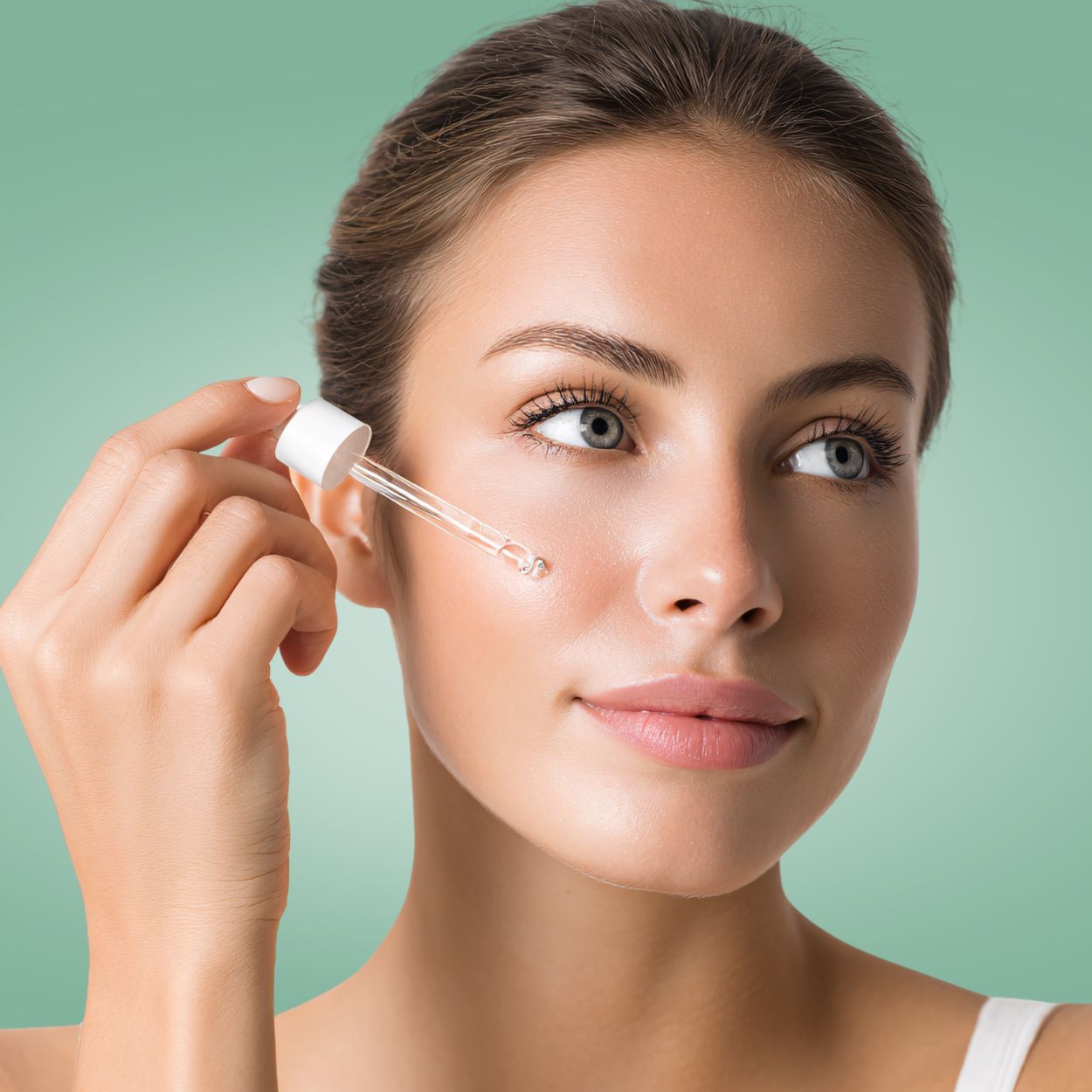 Étape 2 : déposer quelques gouttes du sérum au collagène sur le visage à l’aide de la pipette