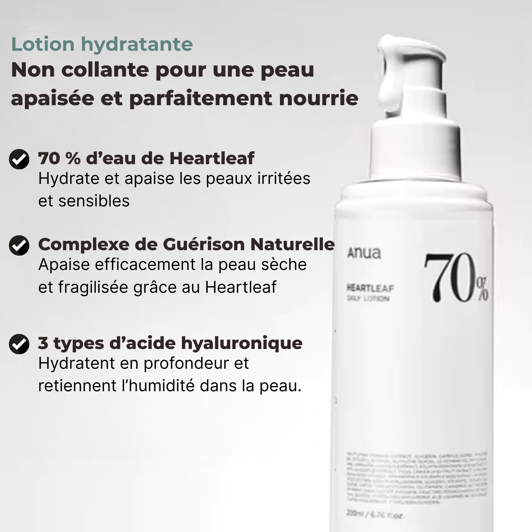 Application de la lotion Heartleaf 70 sur peau sensible irritée