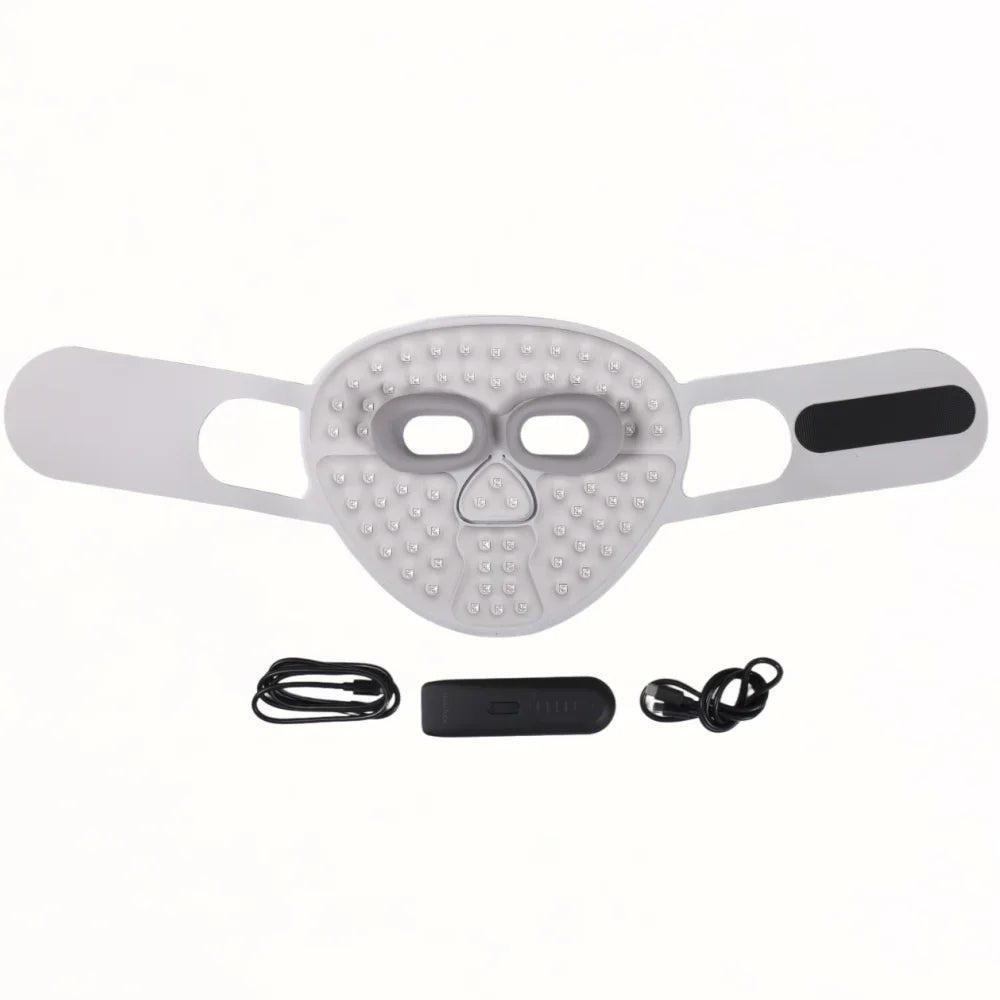 Contenu du pack masque LED visage avec telecommande et accessoires