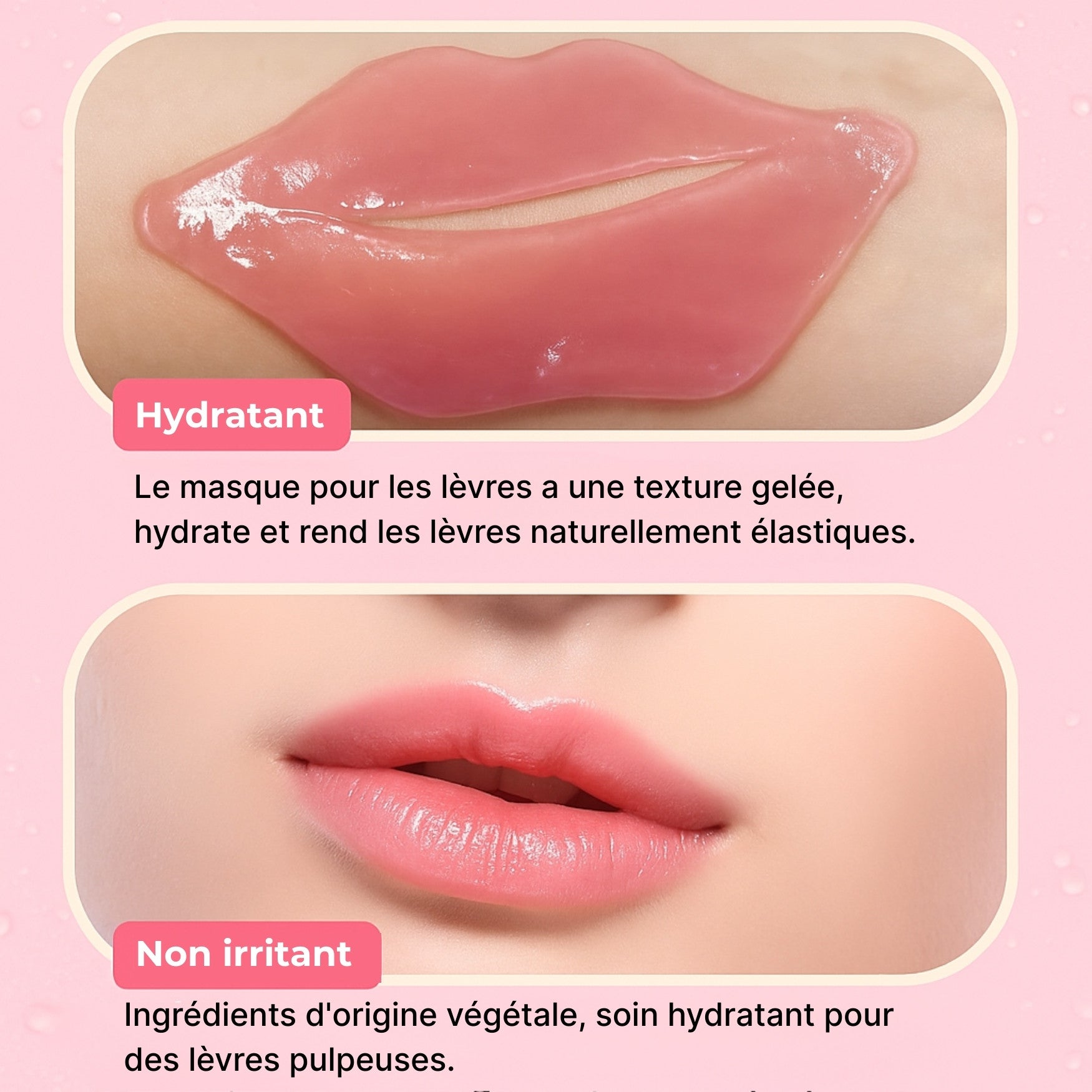 Patch lèvres hydrogel non irritant, soin nourrissant pour lèvres douces et souples