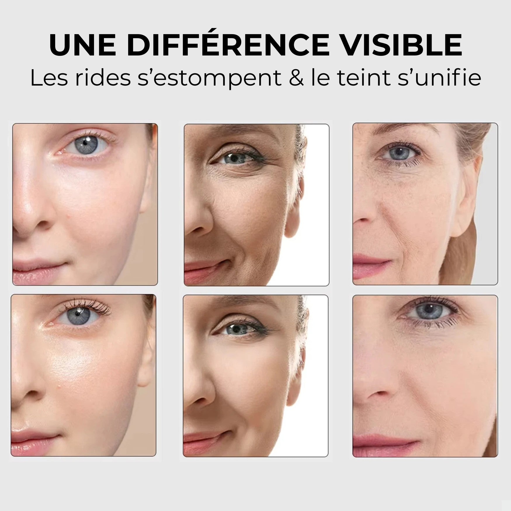 Résultats visibles du soin visage anti-âge EMS avec réduction des rides et amélioration du teint