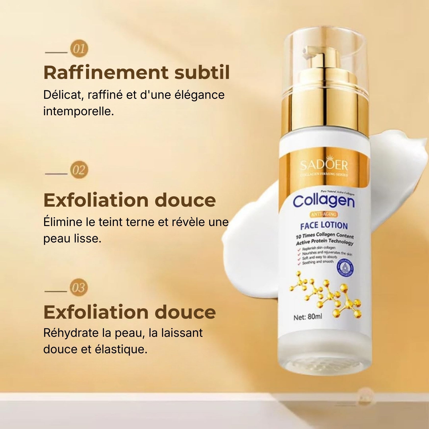 Bienfaits du sérum collagène SADOER anti-rides hydratant pour peau lisse et ferme