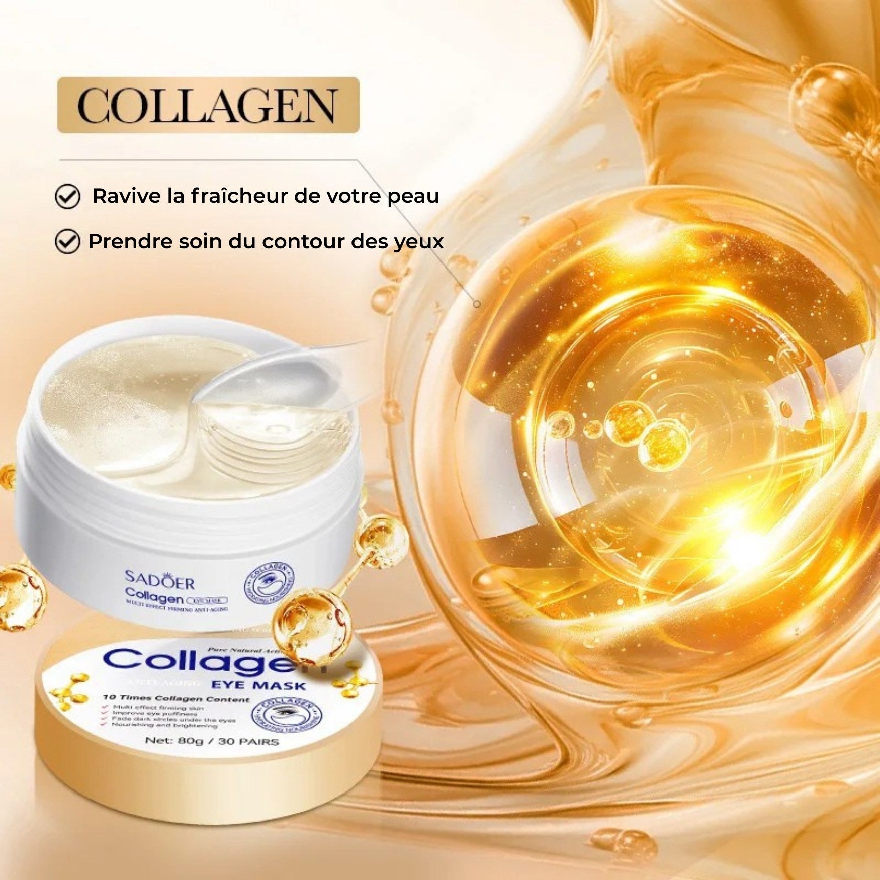 Texture crèmeuse du masque yeux SADOER au collagène – hydratation et fermeté
