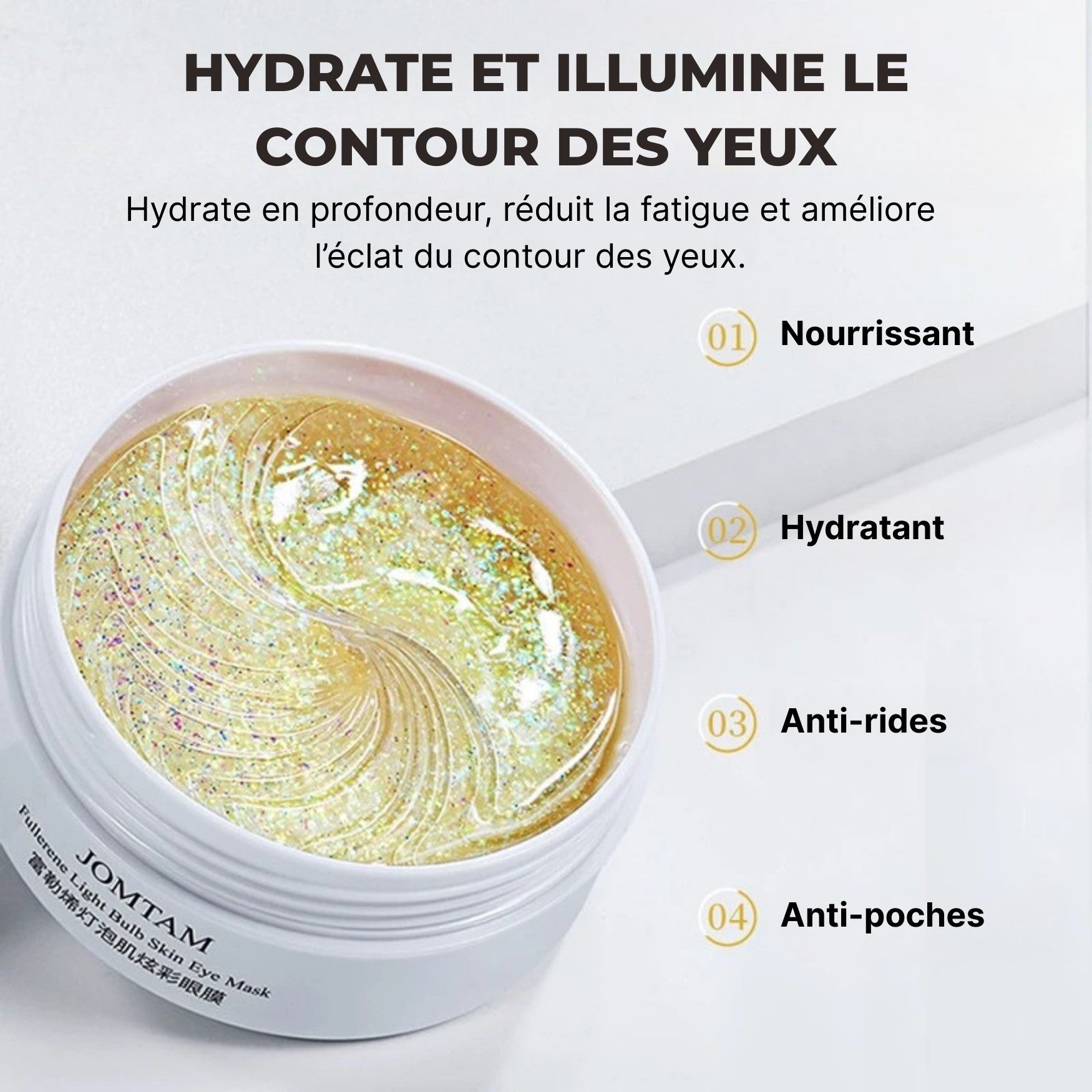 Boîte ouverte de patchs yeux collagène or, hydratation intense et soin anti-poches.