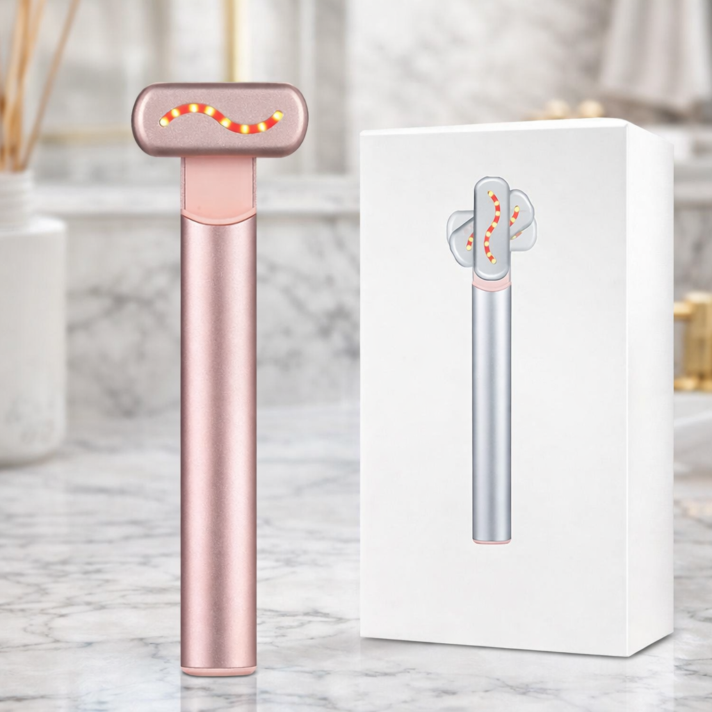 Appareil lifting visage EMS à lumière rouge avec design premium rose et boîte élégante
