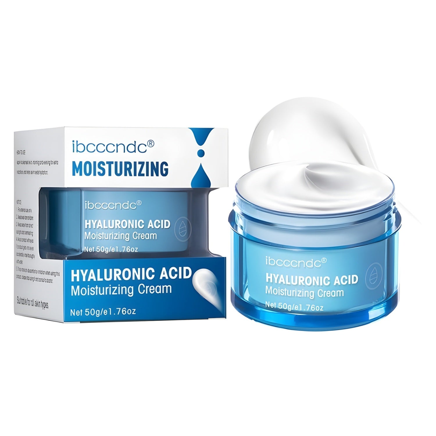 Crème hydratante à l’acide hyaluronique en pot 50 ml avec emballage, soin visage pour hydratation intense des peaux sèches