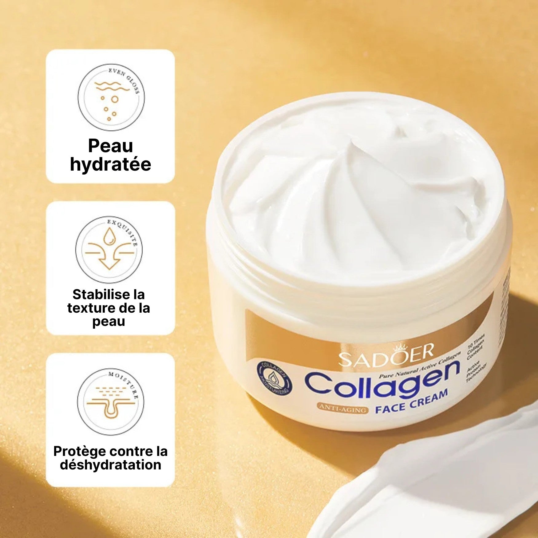 Bienfaits de la crème au collagène SADOER hydratation, fermeté et éclat