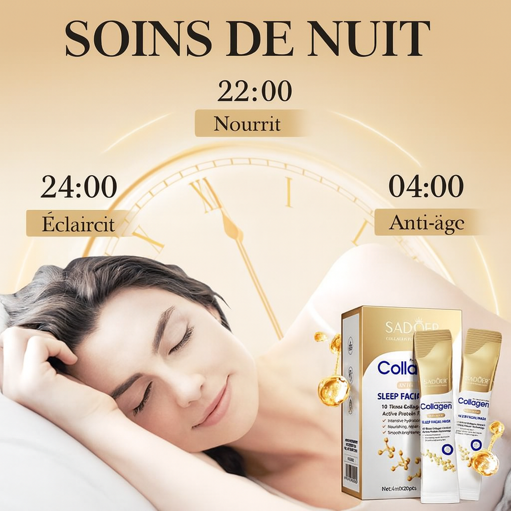 Mascarillas faciales SADOER con colágeno para dormir, 30 unidades, hidratantes, iluminadoras, reafirmantes y para el cuidado facial.