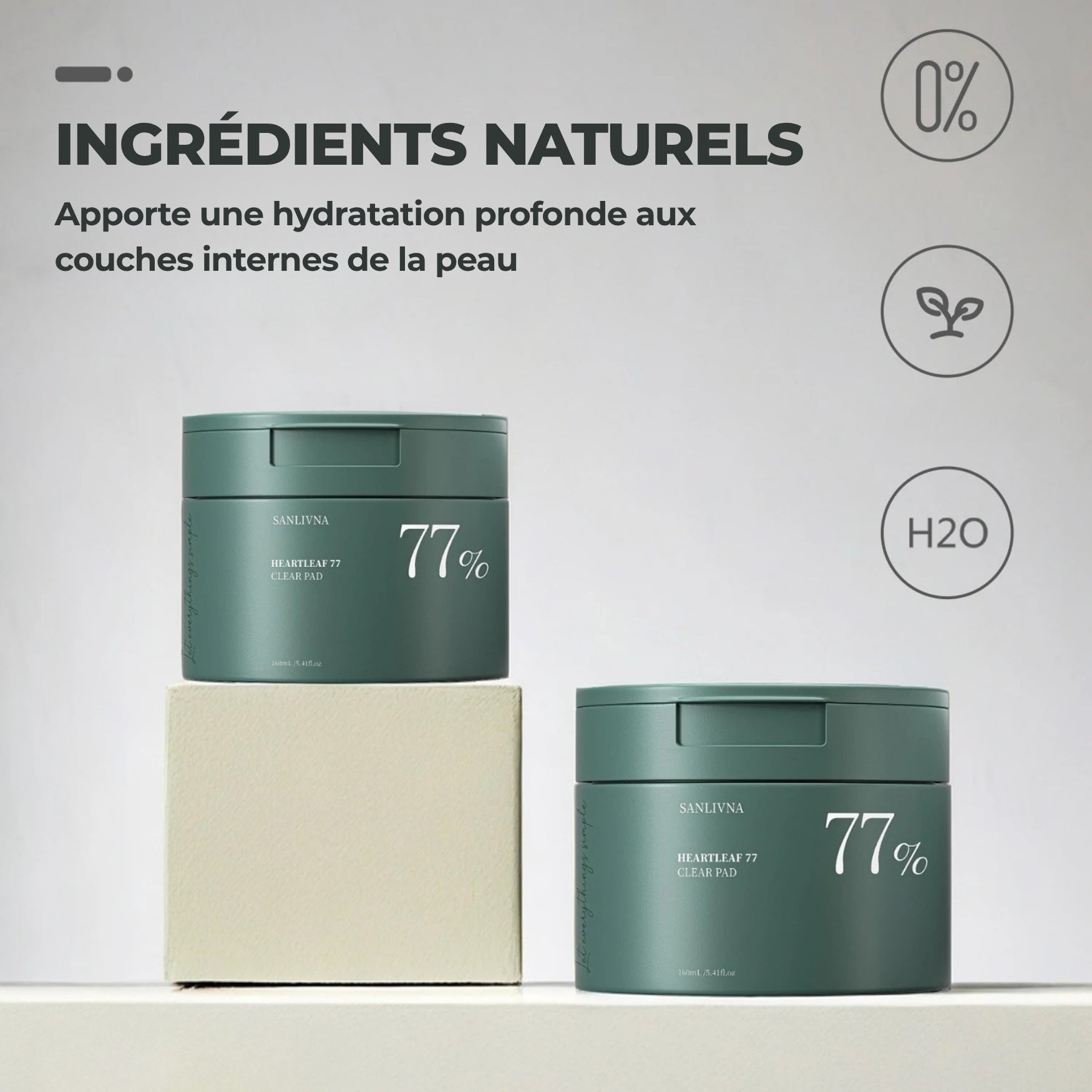 Ingrédients naturels Heartleaf et Centella des toning pads Sanlivna pour peaux sensibles