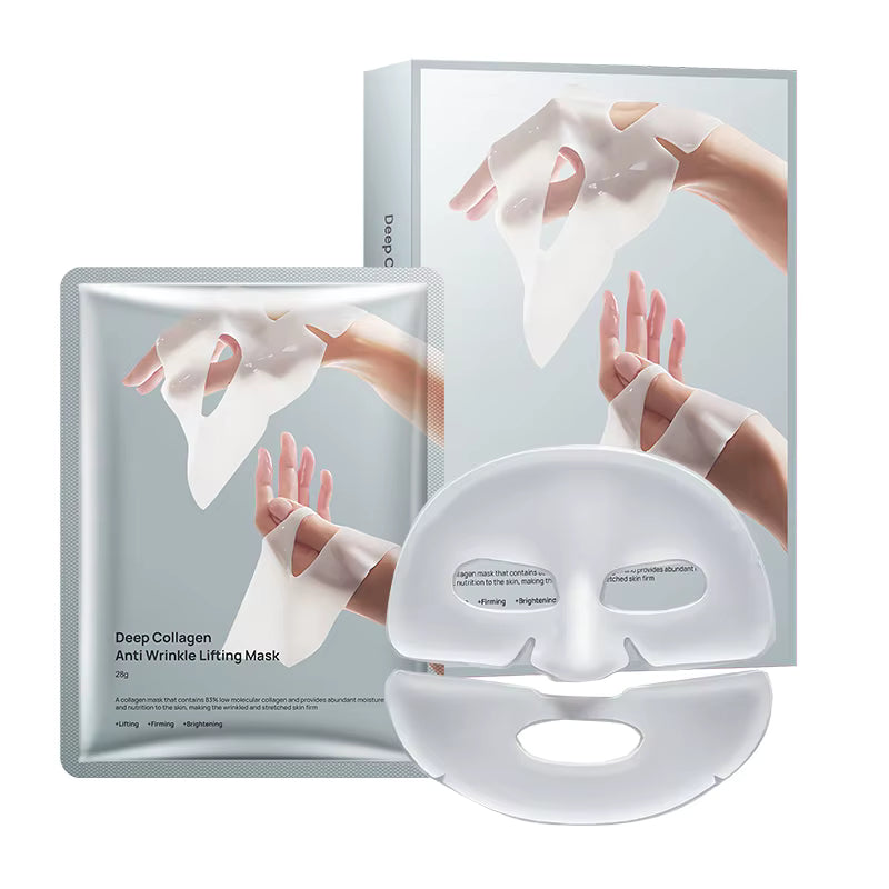 Texture du masque facial au collagène montrant une formule lissante, fondante et hydratante.