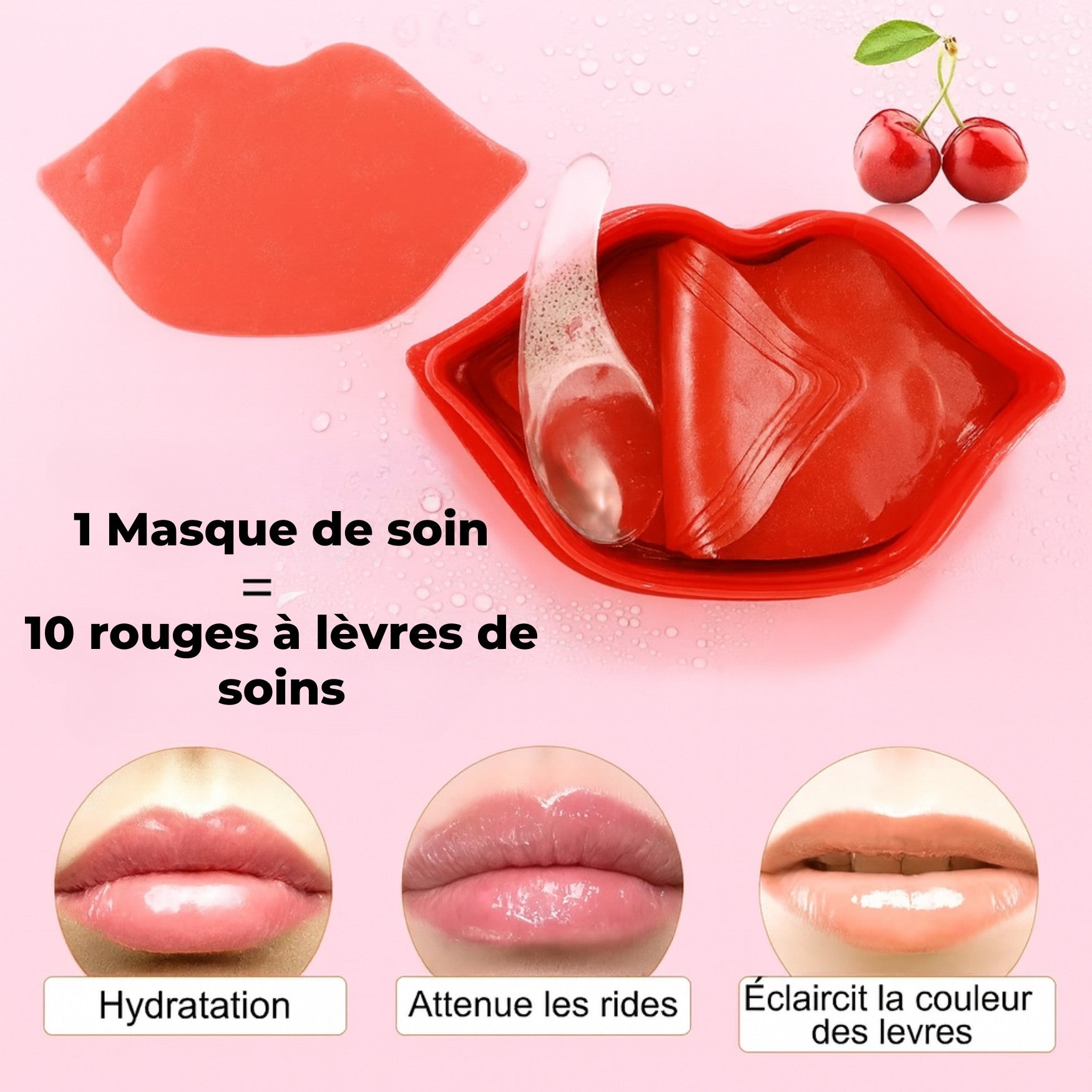 Patch lèvres en hydrogel à la vitamine C, texture fondante pour hydrater et repulper les lèvres

