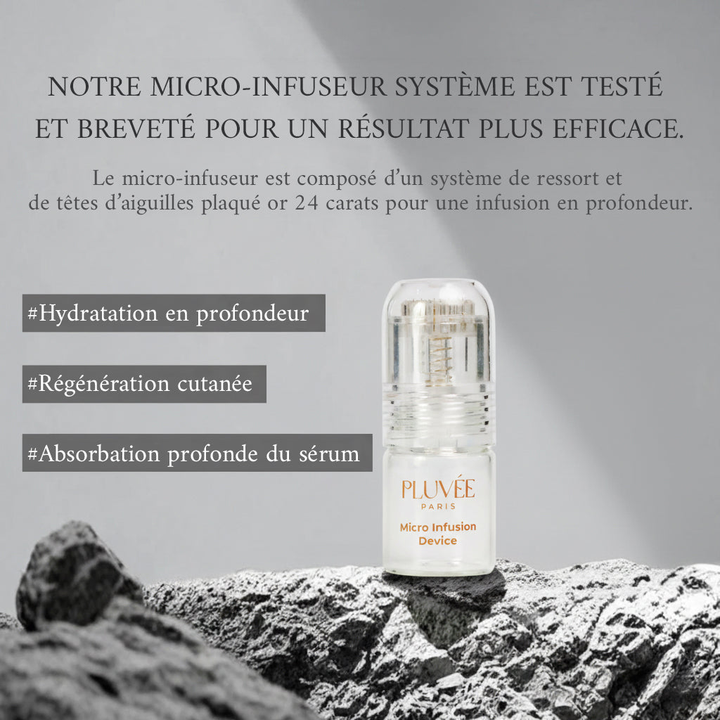 Bienfaits Micro-Infusion Système Pluvée Paris : hydratation, fermeté, éclat et correction des rides.