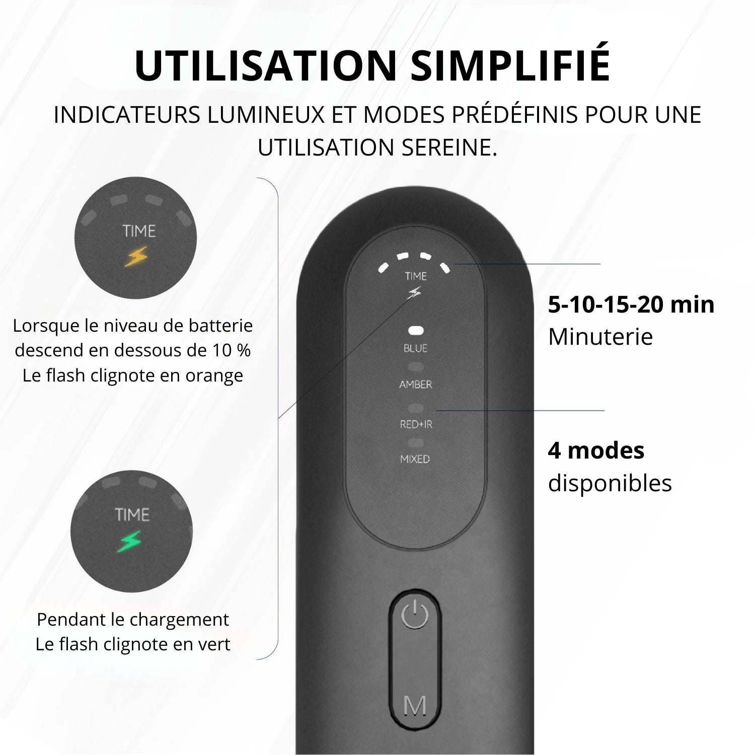 Telecommande du masque LED visage avec minuterie et modes lumineux